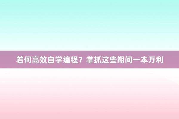 若何高效自学编程？掌抓这些期间一本万利